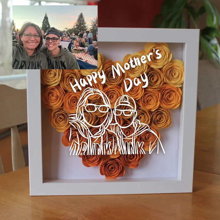 Custom Personalized Heart Line Art Flower Shadow Box | Mother&