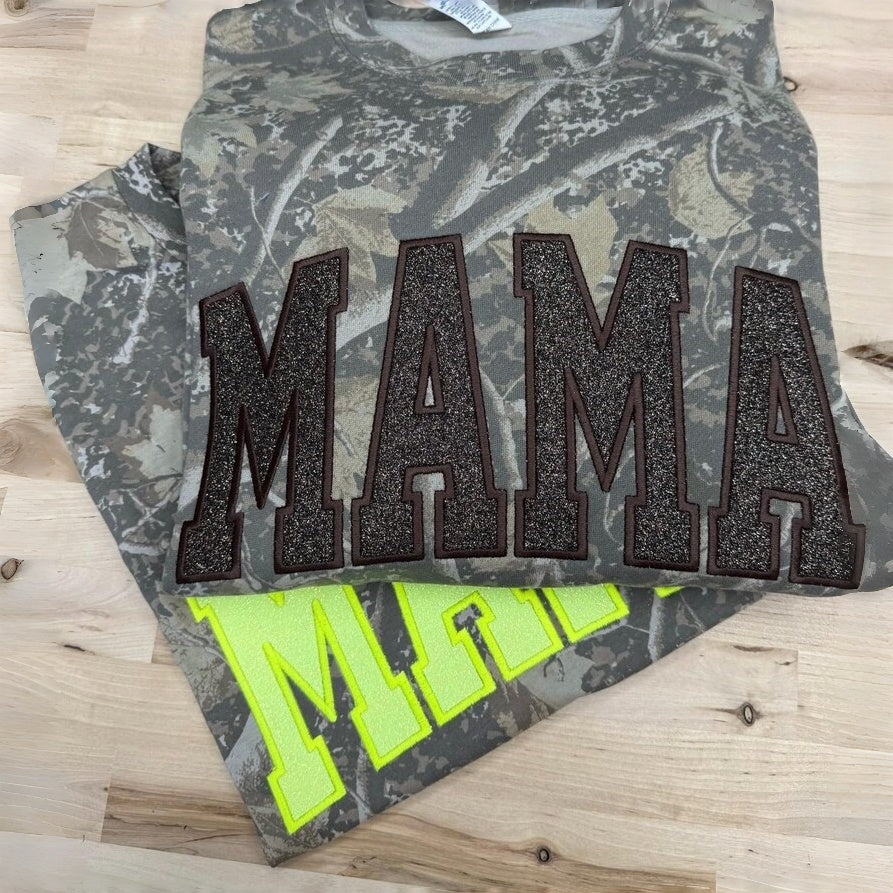 Personalized Camo Glitter Text Mama Shirt Custom Name Hunting Gift for Mom Mothers Day Apparel