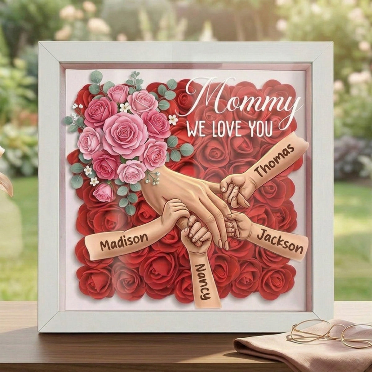 "Roses"-Personalized Mom Holding Hands  Shadow Box-Mother&