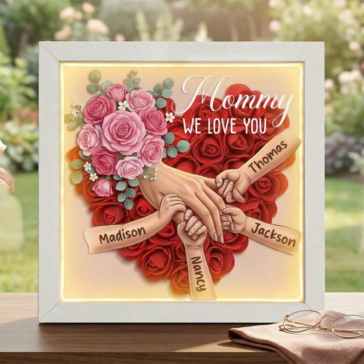 "Roses"-Personalized Mom Holding Hands  Shadow Box-Mother&