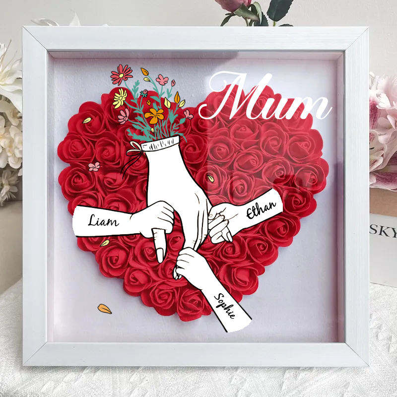 Personalized Flower Shadow Box mum and I hand holding- Mother&
