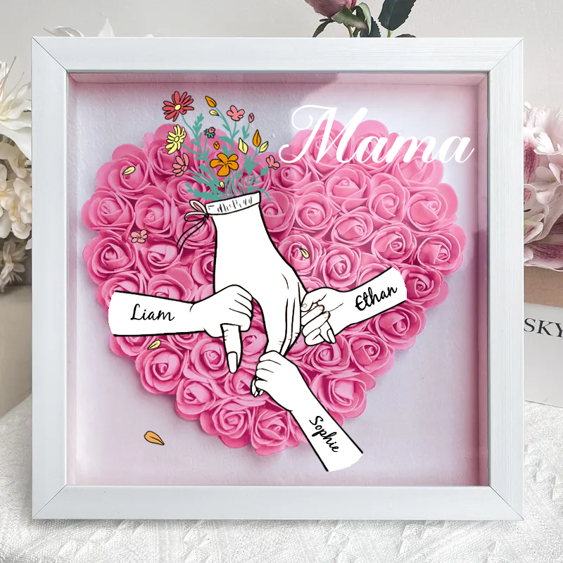 Personalized Flower Shadow Box mum and I hand holding- Mother&