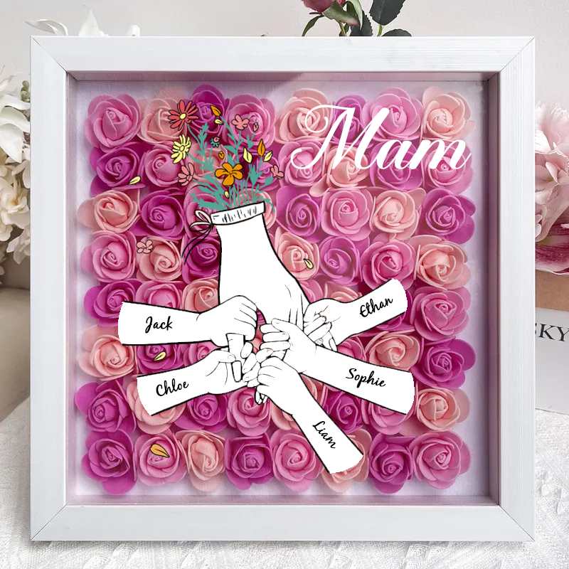 Personalized Flower Shadow Box mum and I hand holding- Mother&