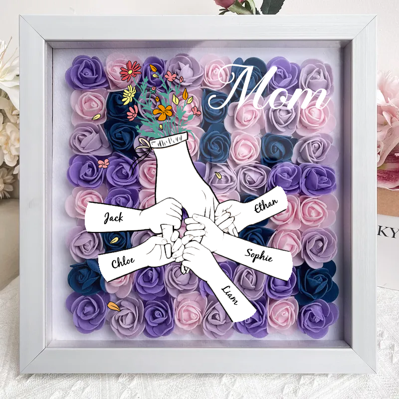 Personalized Flower Shadow Box mum and I hand holding- Mother&