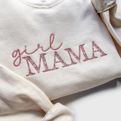 Girl Mama Embroidered Sweatshirt with Floral Pattern Mama Sweatshirt Embroidered for Girl Mom Sweatshirt with Chinoiserie Pattern