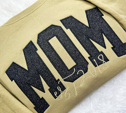 Custom Mom &Mama Glitter Applique Embroidered T-shirt &Sweatshirt