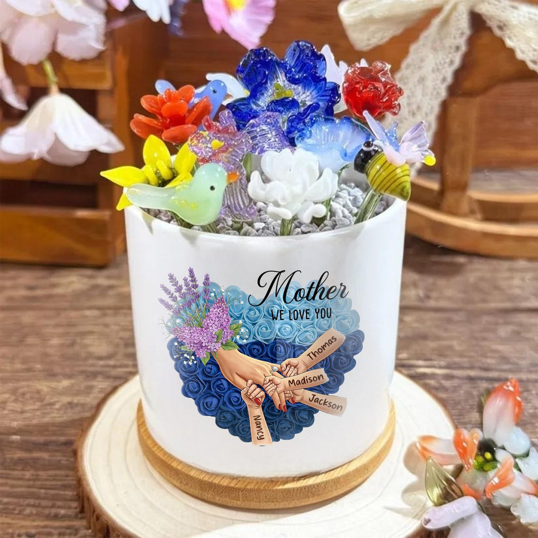 Personalized Large Lavender Plant Pot-Personalized Mom Holding Hands|Best Mother&