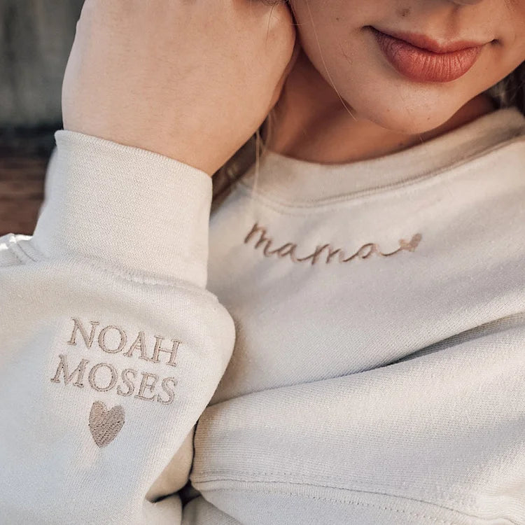 Custom Embroidered Mom Sweatshirt with name on Sleeve | Mother&