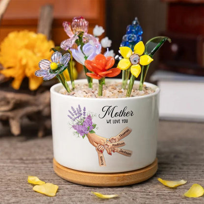 Personalized Large Lavender Plant Pot-Personalized Mom Holding Hands|Best Mother&