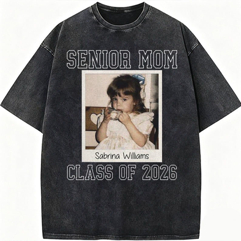 Custom Senior Mom 2026 Vintage Throwback Photo Washed Sweatshirt for Mom