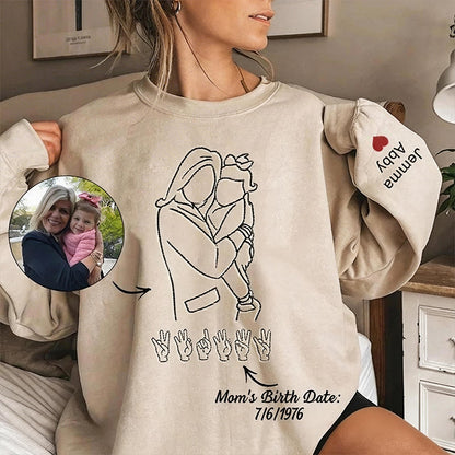 Custom Photo Outline Embroidered Sweatshirt with Sign Language | Mother&