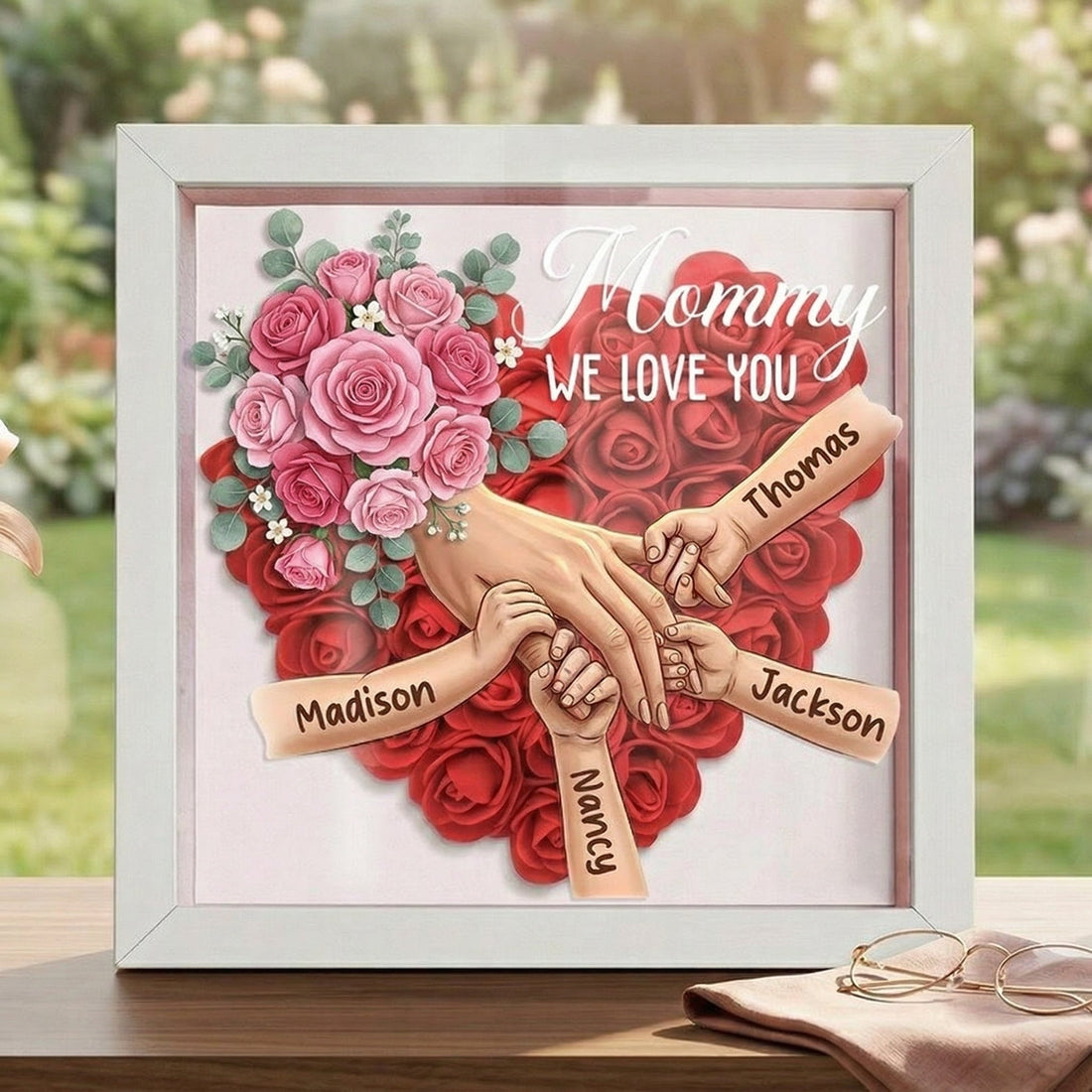 "Roses"-Personalized Mom Holding Hands  Shadow Box-Mother&