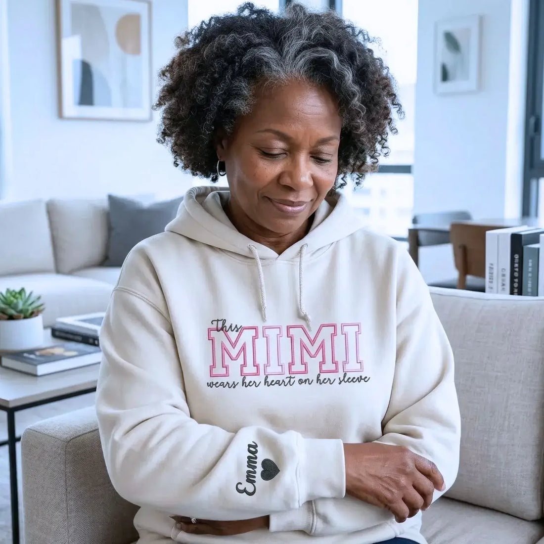 Custom Embroidered This Mimi Wears Her Heart on Her Sleeve Sweatshirt | Mother&