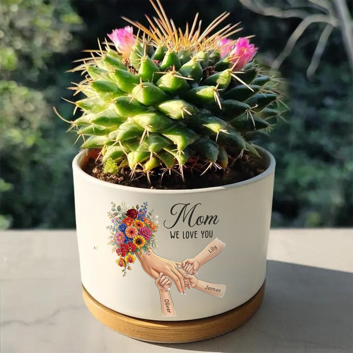 Personalized Large Plant Pot-Personalized Mom Holding Hands|Best Mother&