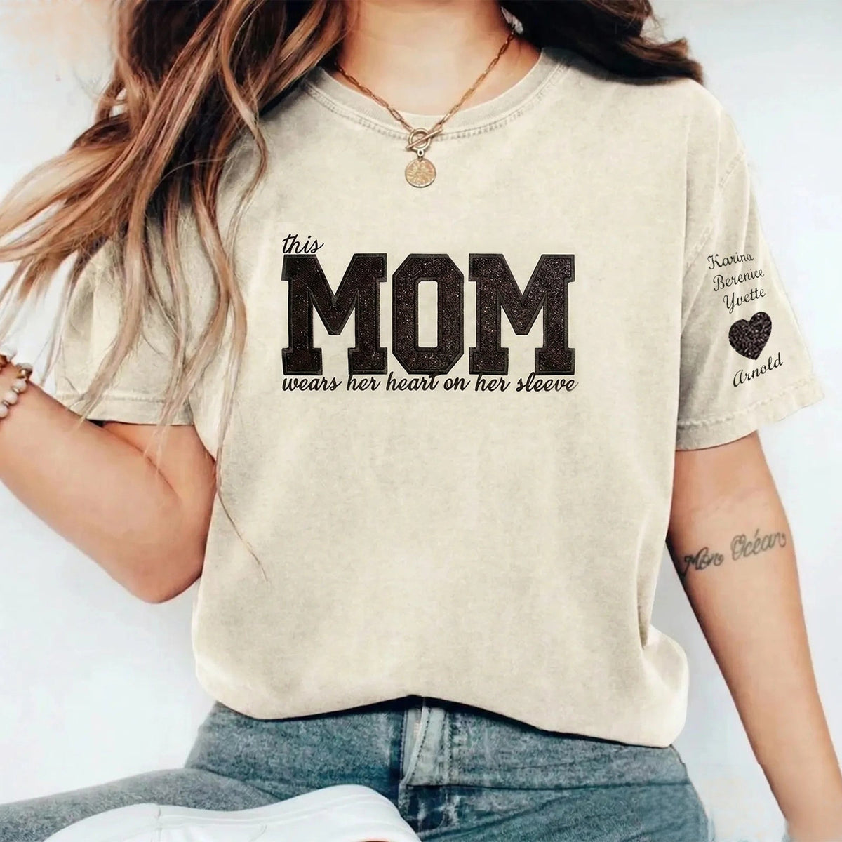 Custom Mama Glitter Embroidered Washed Sweatshirt with Kids&