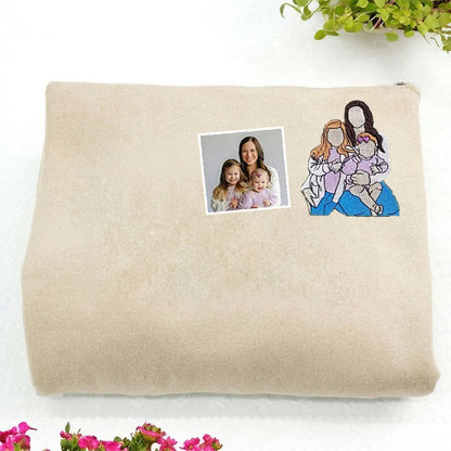 Custom Mama,Mom Portrait Embroidered Washed Sweatshirt | Mother's Day Gift