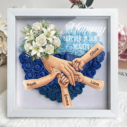 "We're Always With You"-White Lily & White Rose-Personalized Mom Holding Hands Memorial Shadow Box-Mother's Day Remembrance Frame, In Loving Memory Gift