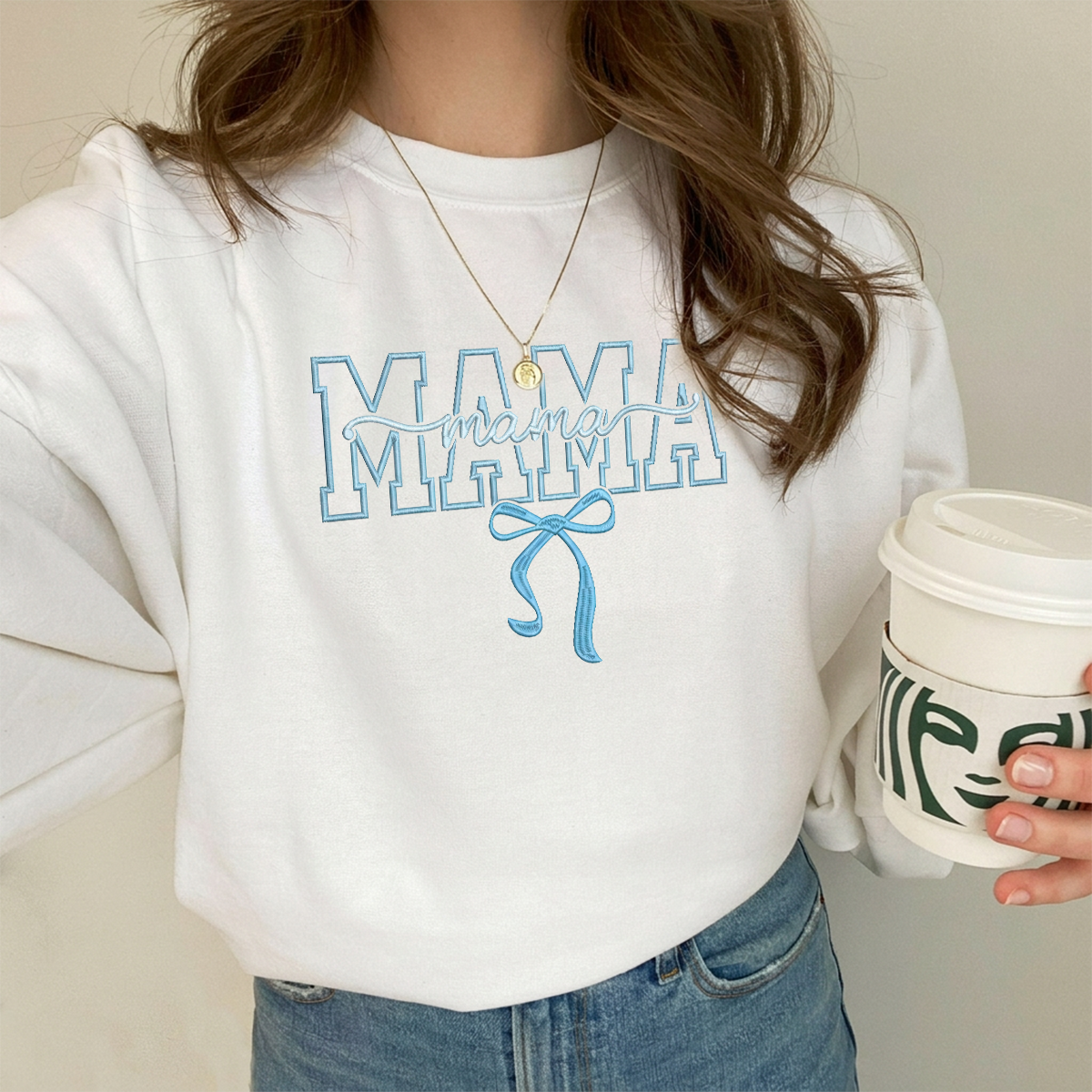 Custom "MAMA" Embroidered Sweatshirt with Ribbon Bow | Mother&