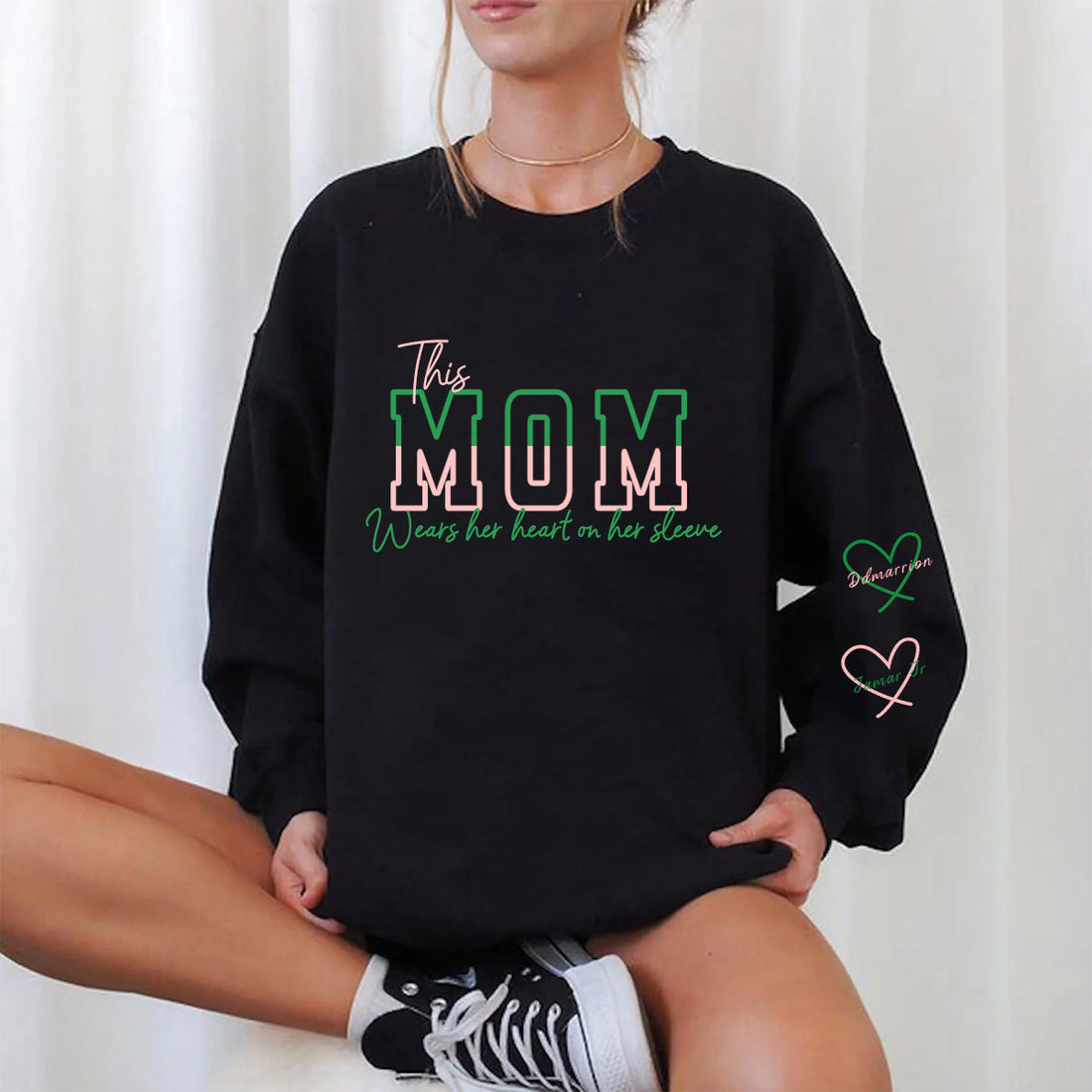 Wear Your Heart on Your Sleeve – Personalized Split Mama Sweatshirt with Kids’ Names | for Mom Mother&