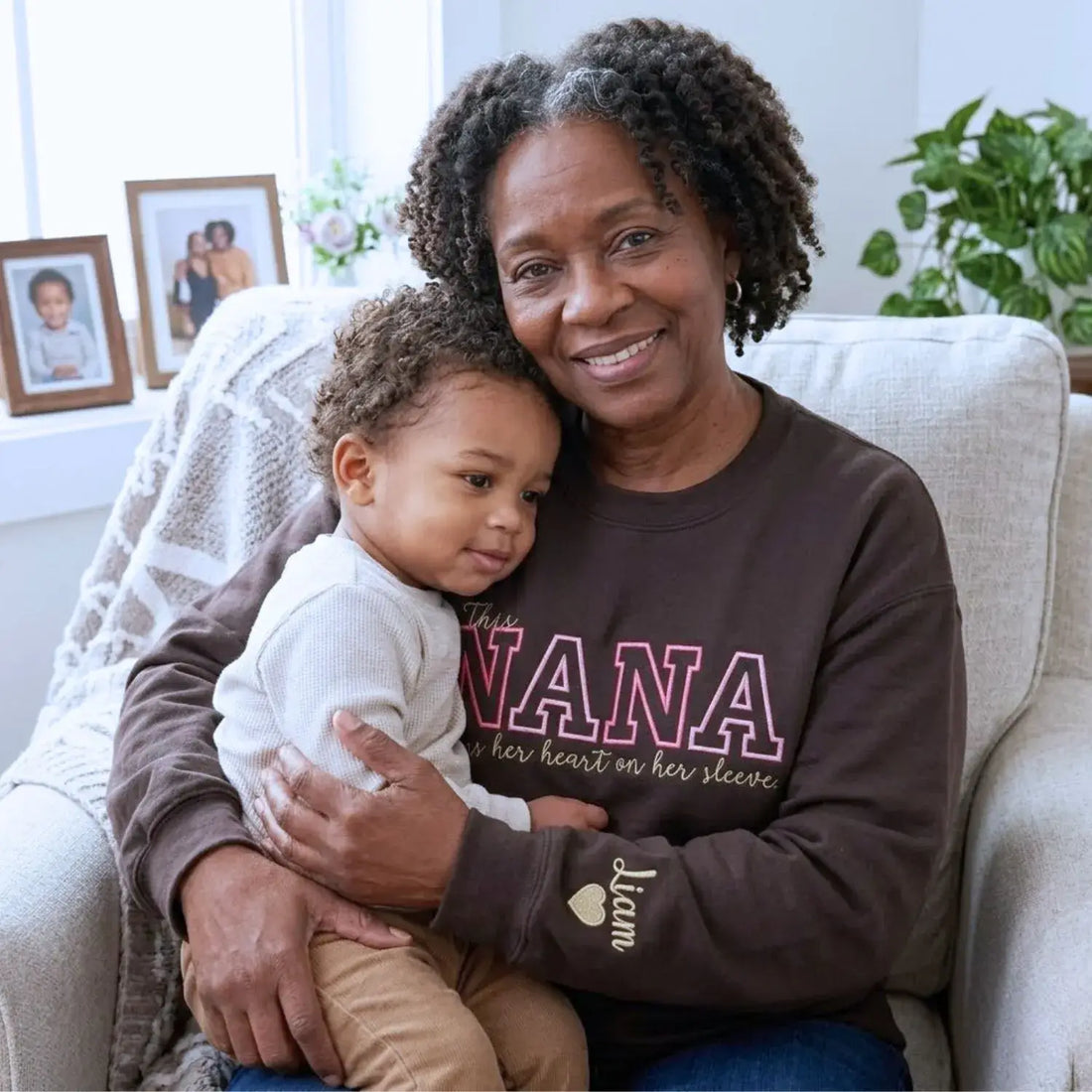 Custom Embroidered This Nana Wears Her Heart on Her Sleeve Sweatshirt | Mother&