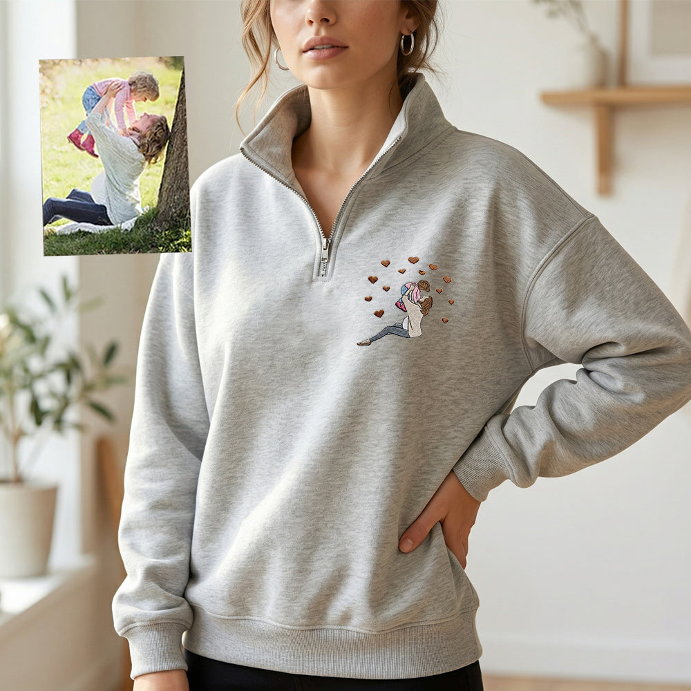Custom Embroidered Portrait Quarter Zip Sweatshirt from Photo | Mother&