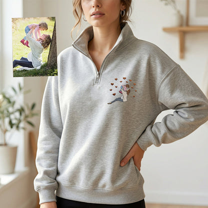 Custom Embroidered Portrait Quarter Zip Sweatshirt from Photo | Mother&