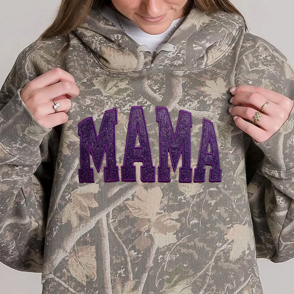 Personalized Custom Glitter Embroidered MAMA Camo Sweatshirt T-Shirt | Mother&