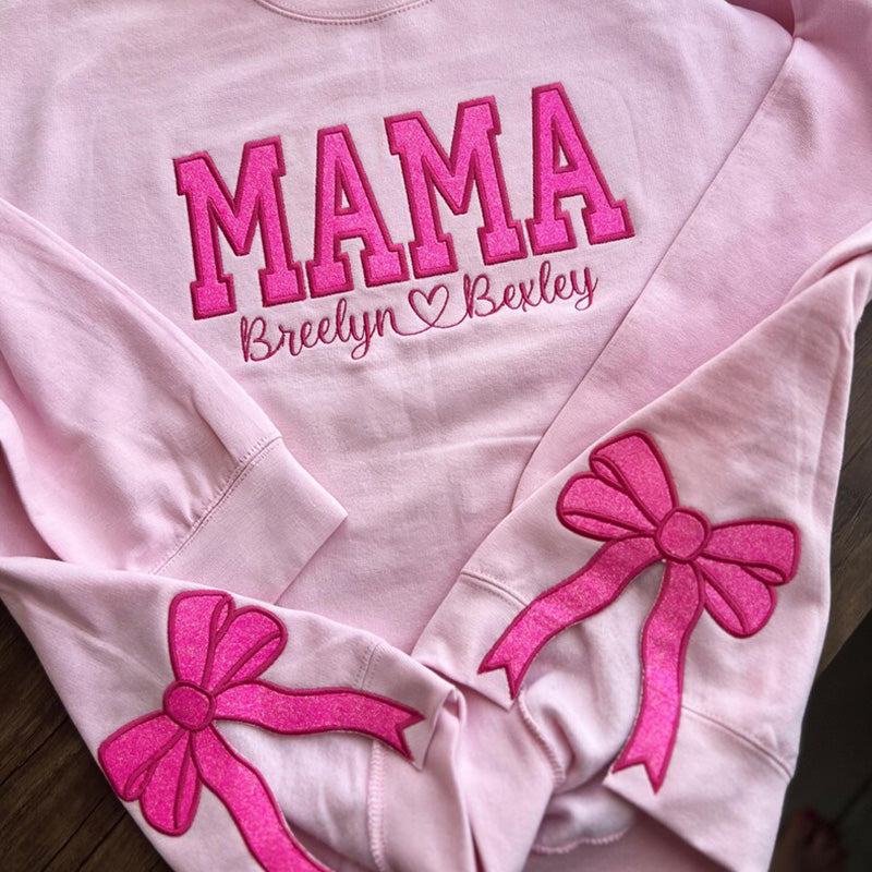 Custom Viral Side Bow Glitter MAMA Sweatshirt | Mother&