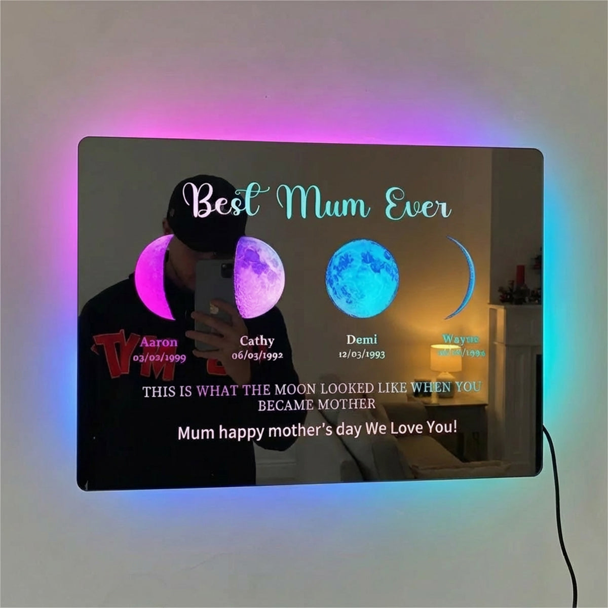 Custom Led Mirror Light Frame With Text And Date-Mum&