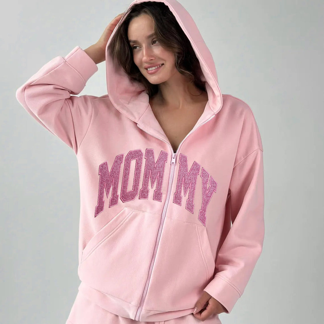 Custom Embroidered Applique Glitter Mama Full Zip Sweatshirt - Gift for Mom