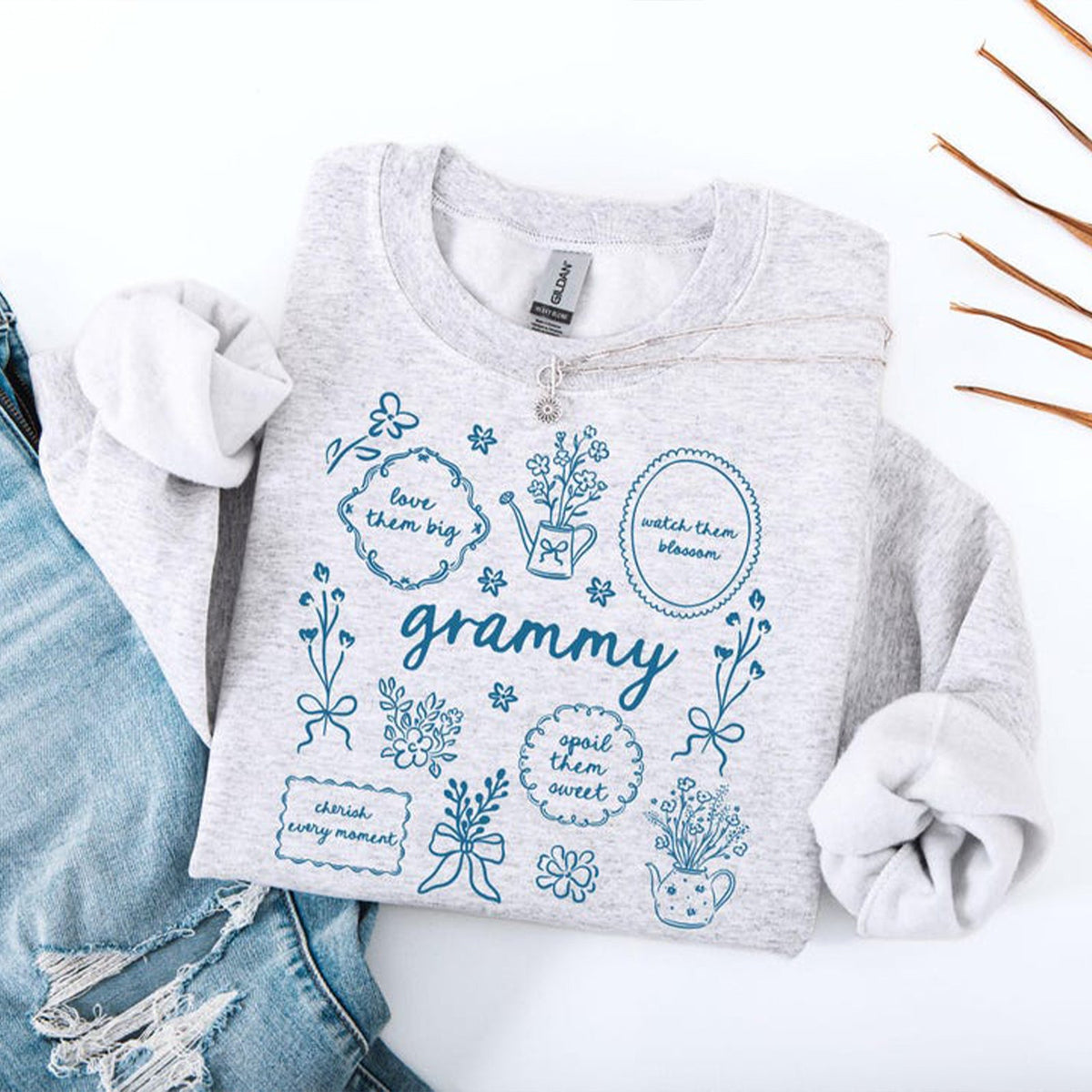 Custom Floral Grandma Heat Transfer Print Sweatshirt | Mother&