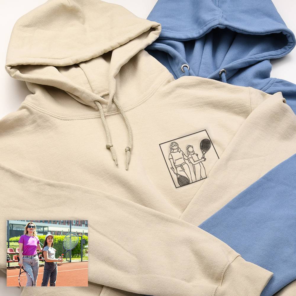 Custom Photo Outline Art Embroidered Mom Hoodie Sweatshirt/T-shirt-Gift for Mom