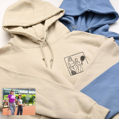 Custom Photo Outline Art Embroidered Mom Hoodie Sweatshirt/T-shirt-Gift for Mom