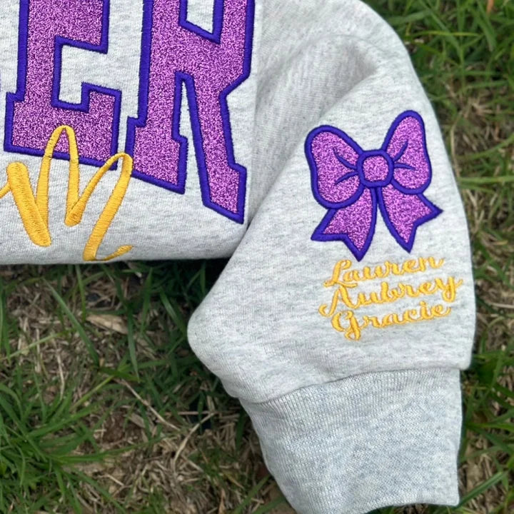 Custom Personalized Glitter Embroidered College Cheer Mom Sweatshirt