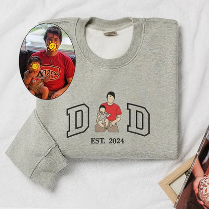 Custom Portrait from Photo Sweatshirt Embroidered Dad,Papa Sweatshirt