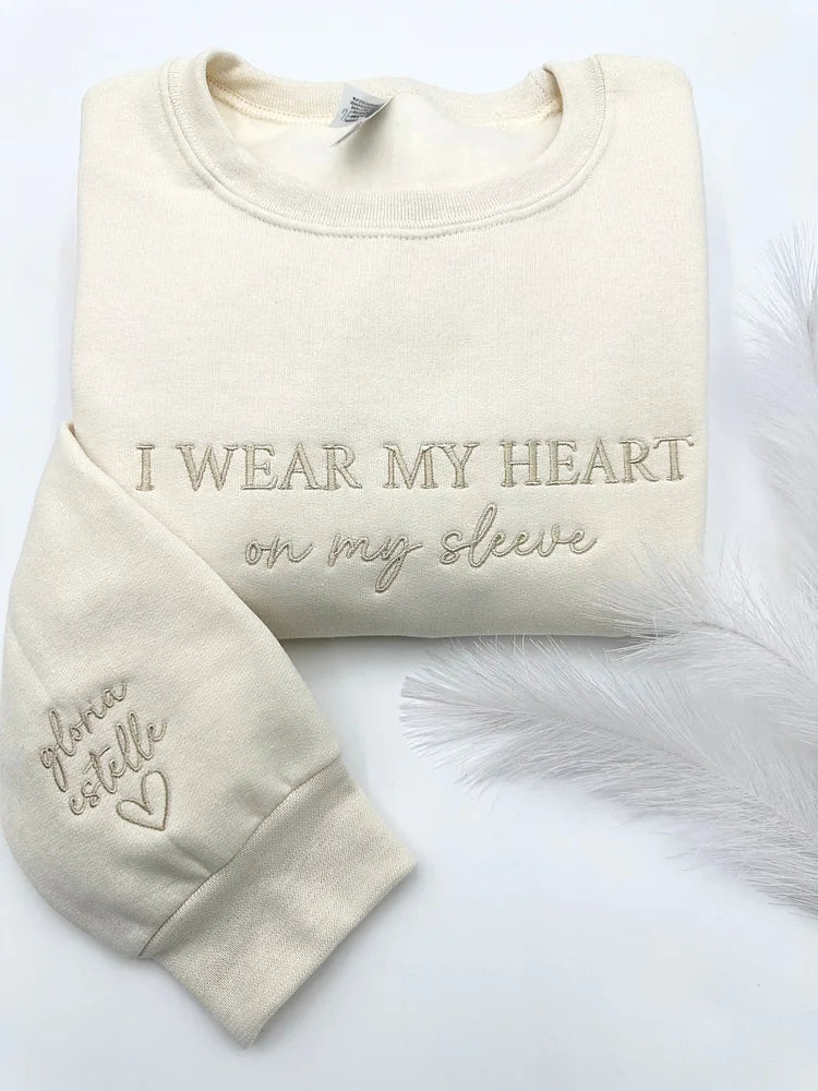 Custom I WEAR MY HEART on my sleeve Embroidered Mama Sweatshirt | Mother&