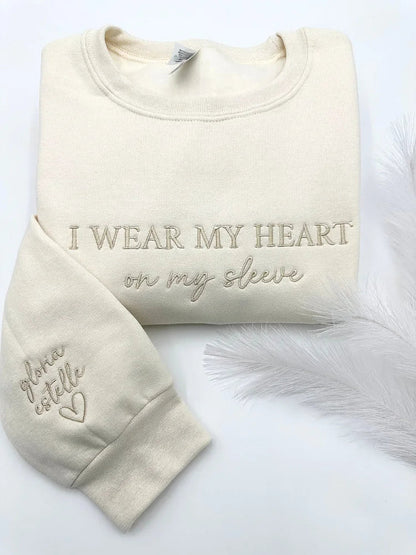 Custom I WEAR MY HEART on my sleeve Embroidered Mama Sweatshirt | Mother's Day Gift