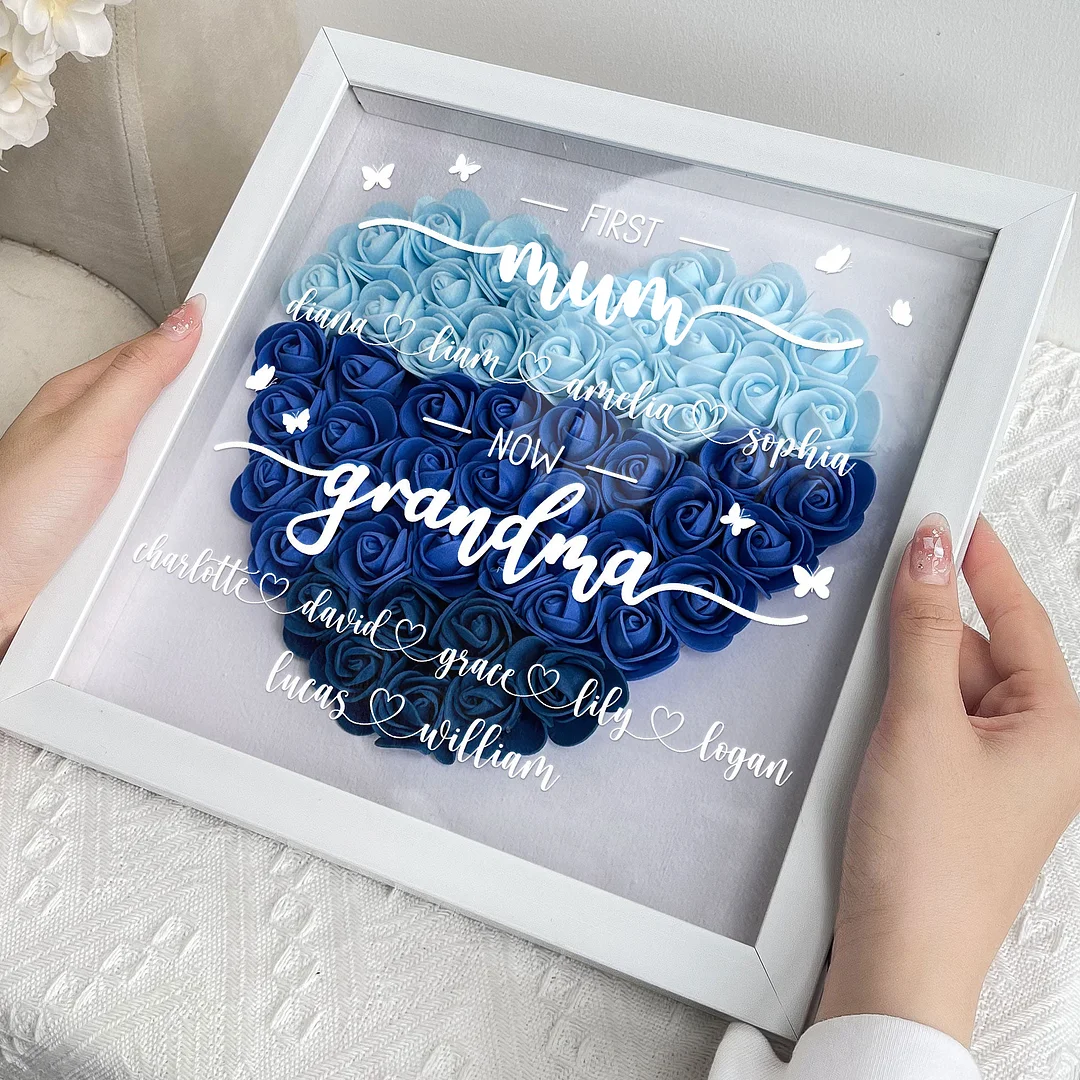 Custom Personalized First Mom Now Grandma Flower Shadow Box, Shadowbox Heart Mom Frame Gift | Mother’s Day gift
