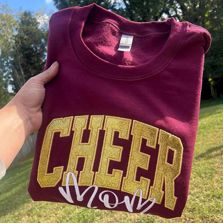 Custom Personalized Glitter Embroidered College Cheer Mom Sweatshirt