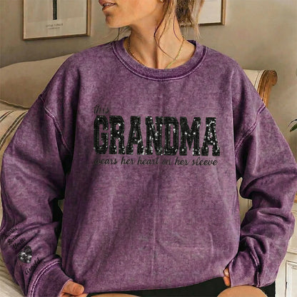 Custom Mama Sequin Embroidered Washed Sweatshirt &amp; T-shirt &amp; Hoodie with Kids&