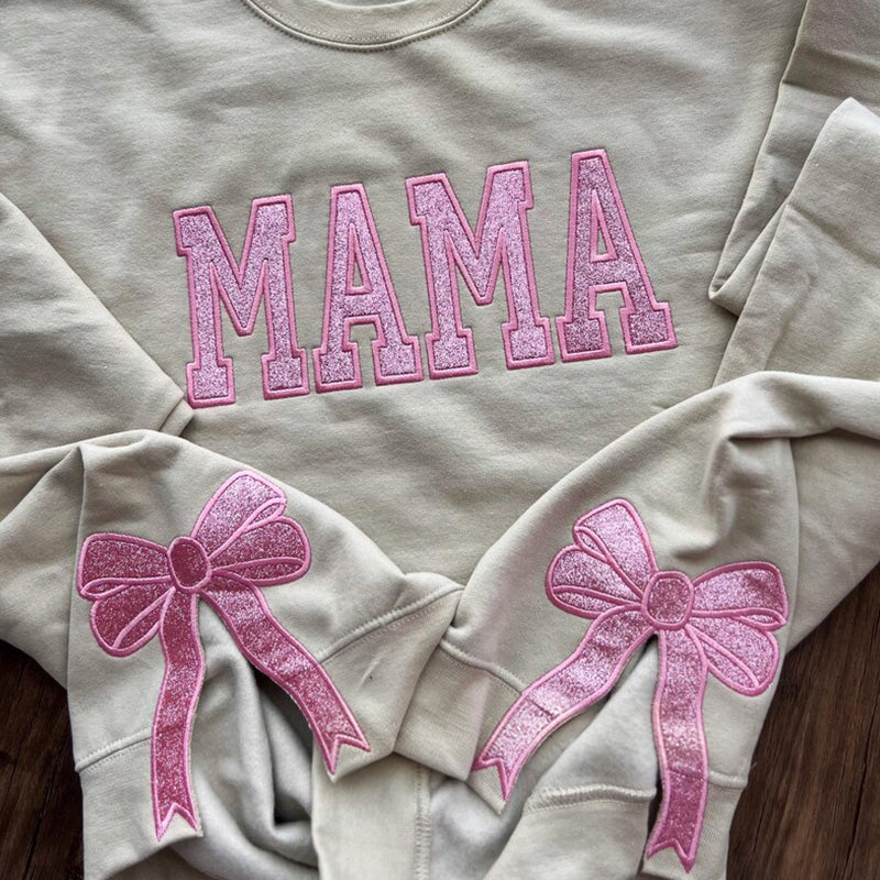 Custom Viral Side Bow Glitter MAMA Sweatshirt | Mother&