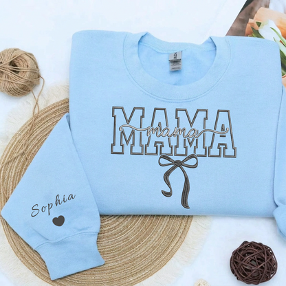 Custom "MAMA" Embroidered Sweatshirt with Ribbon Bow | Mother&