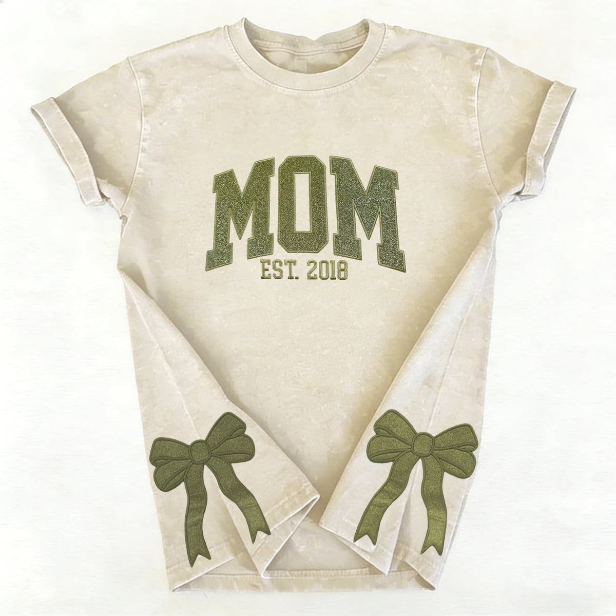 Custom Trendy and Cute Mama Embroidered Glitter Side Bow Washed Sweatshirt | Mother&