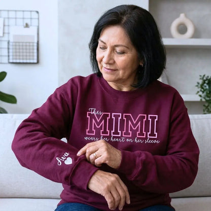 Custom Embroidered This Mimi Wears Her Heart on Her Sleeve Sweatshirt | Mother&