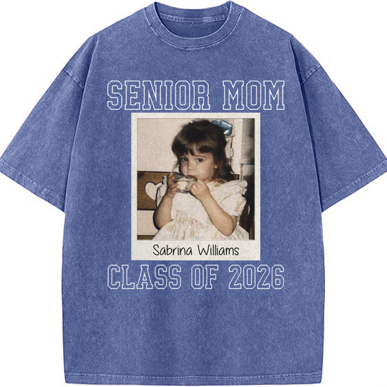 Custom Senior Mom 2026 Vintage Throwback Photo Washed Sweatshirt for Mom