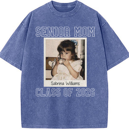 Custom Senior Mom 2026 Vintage Throwback Photo Washed Sweatshirt for Mom
