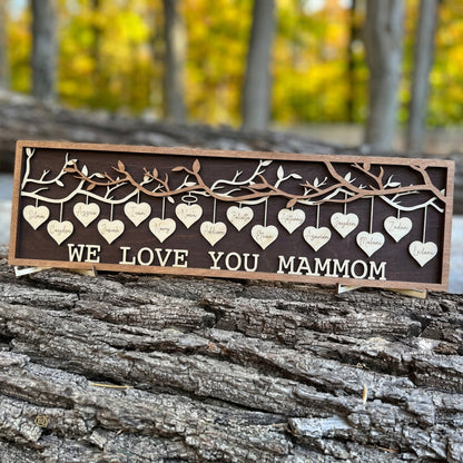 Family Tree Hanging Heart 3D Wall Hanging Decoration or Gift with Stand | Perfect for Mothers Day | Fathers Day