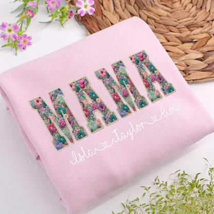 Personalized Floral "MAMA"  Sweatshirt – Custom Kids Names Gift for Mom