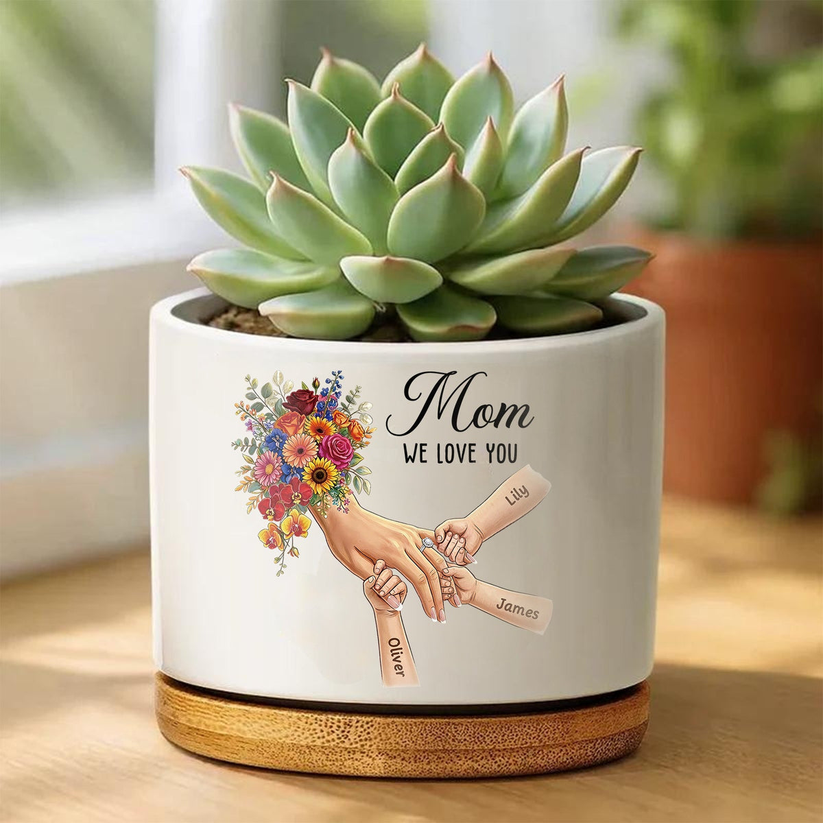 Personalized Large Plant Pot-Personalized Mom Holding Hands|Best Mother&