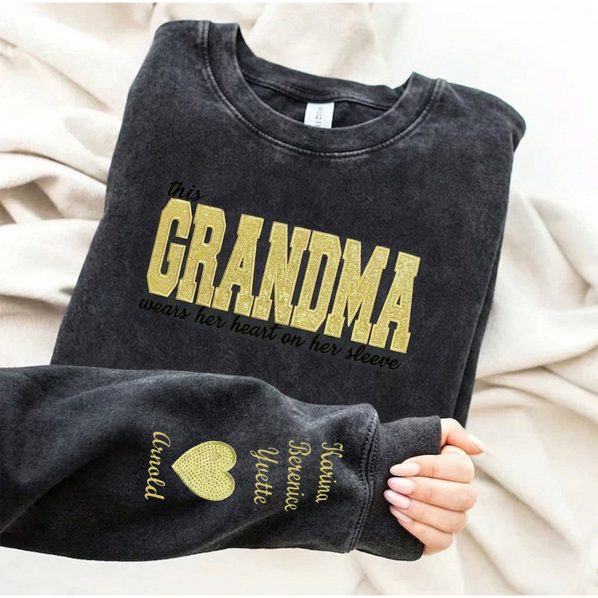 Custom Mama Glitter Embroidered Washed Sweatshirt with Kids&